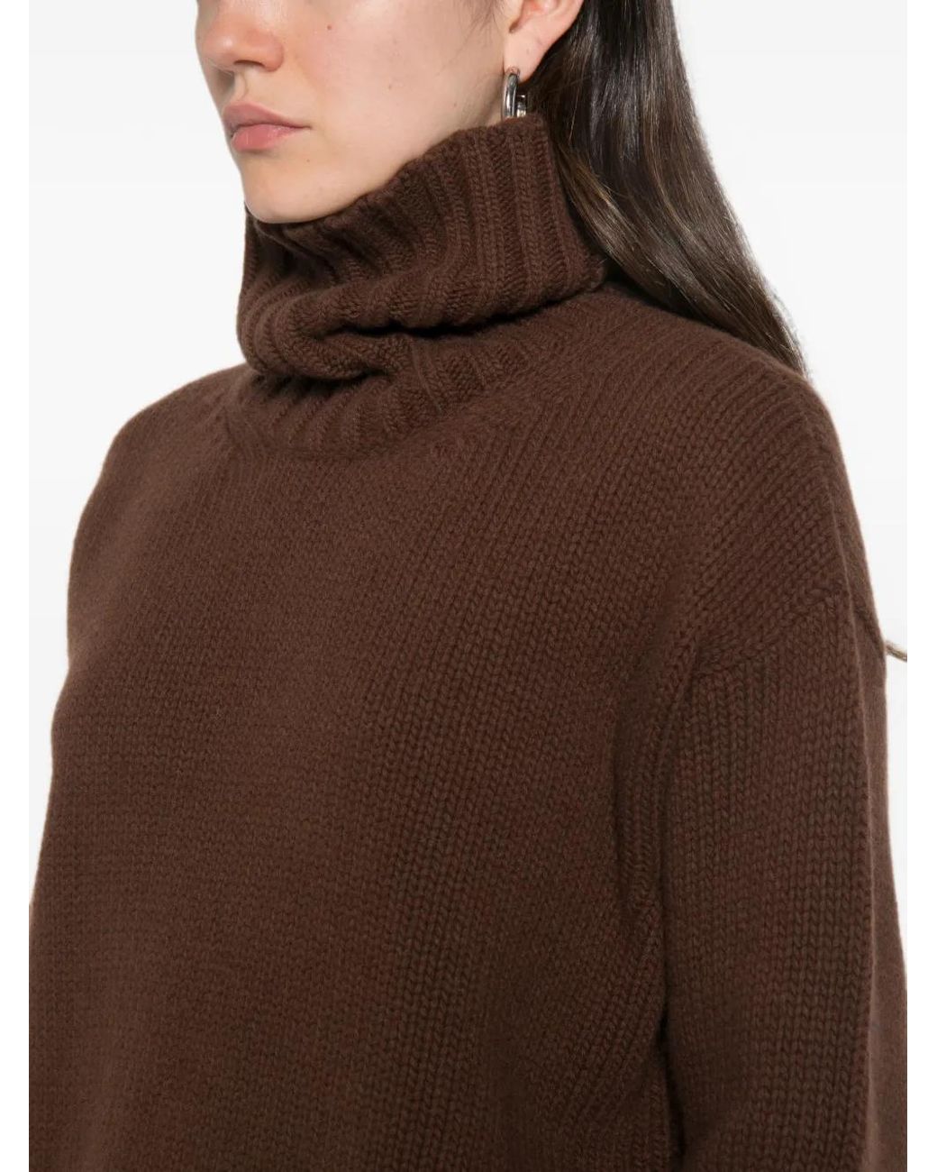 Jucca Brown Ribbed-Knit Roll-Neck Sweater
