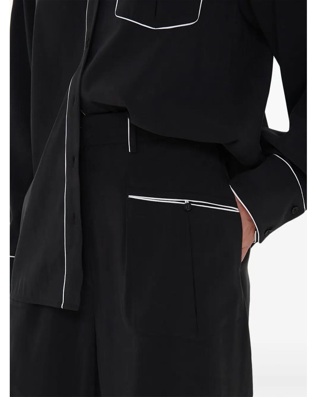 A.M.G Black Contrast-Piping Pajama Trousers