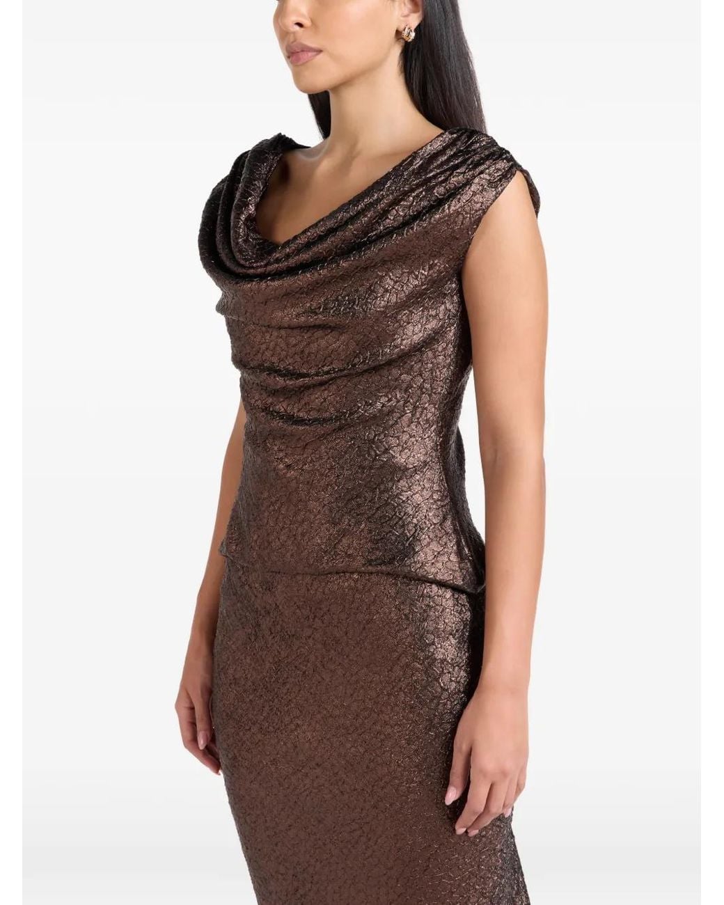 Rhea Costa Brown Robe Longue Rania À Col Bénitier