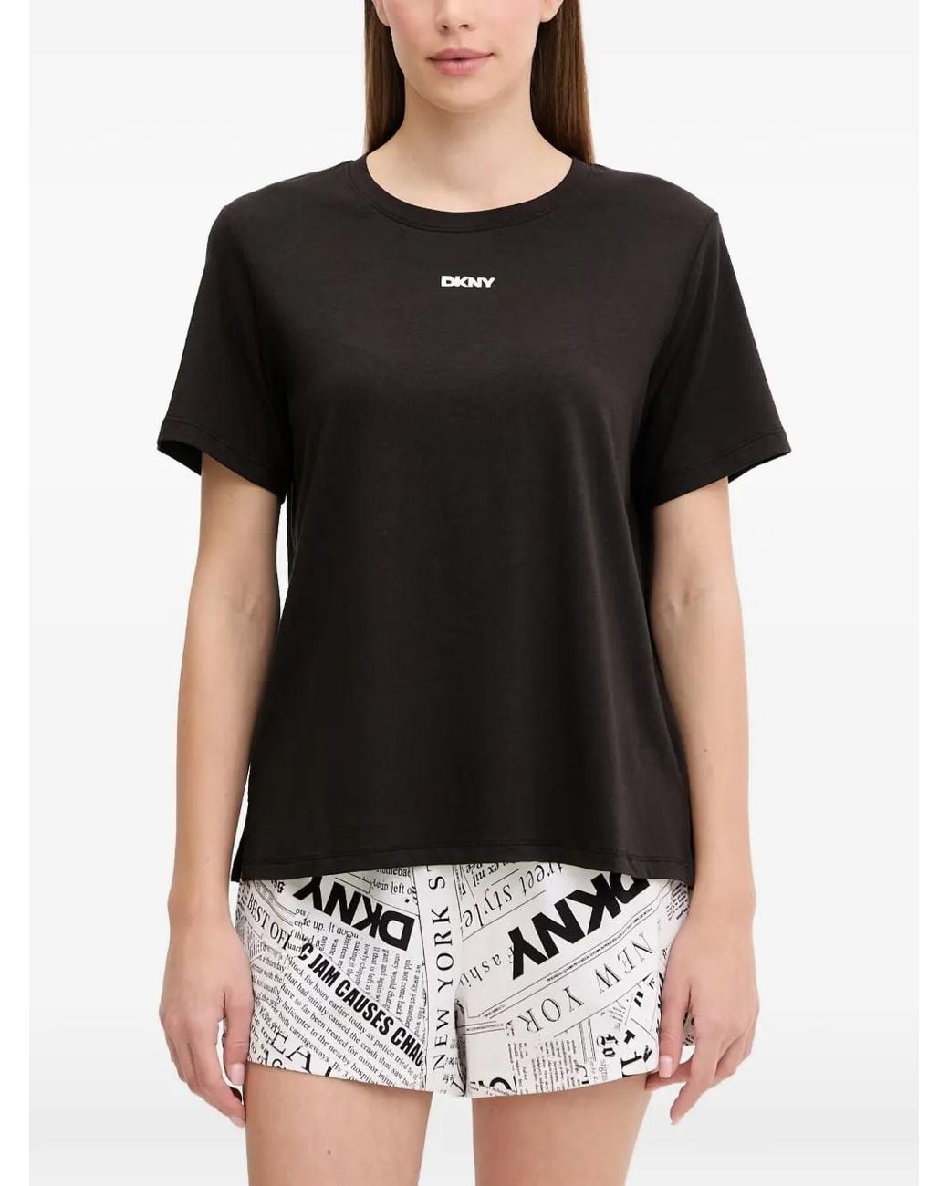 DKNY Black Logo-Print Newspaper-Pattern Pajamas