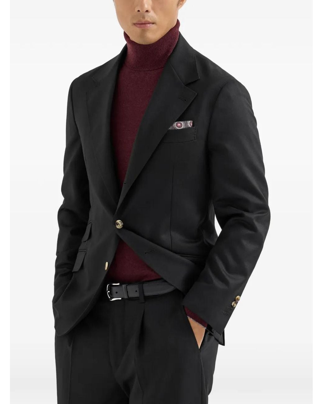 Brunello Cucinelli Black Virgin-Wool Flannel Deconstructed Cavallo Blazer for men