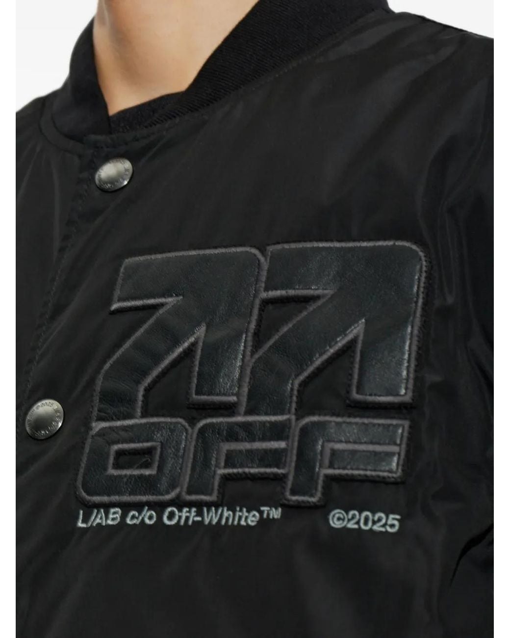 LAB C.O. OFF WHITE Black Leather-Sleeve Logo-Patch Bomber Jacket for men