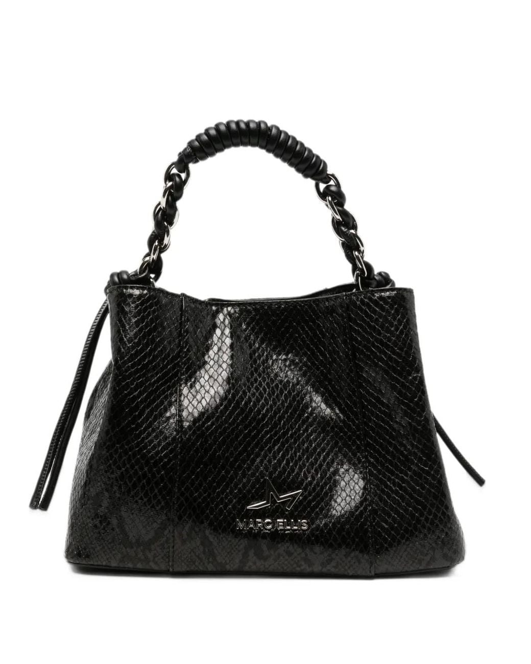 Marc Ellis Black Myranda M Snake-Effect Logo-Plaque Tote Bag