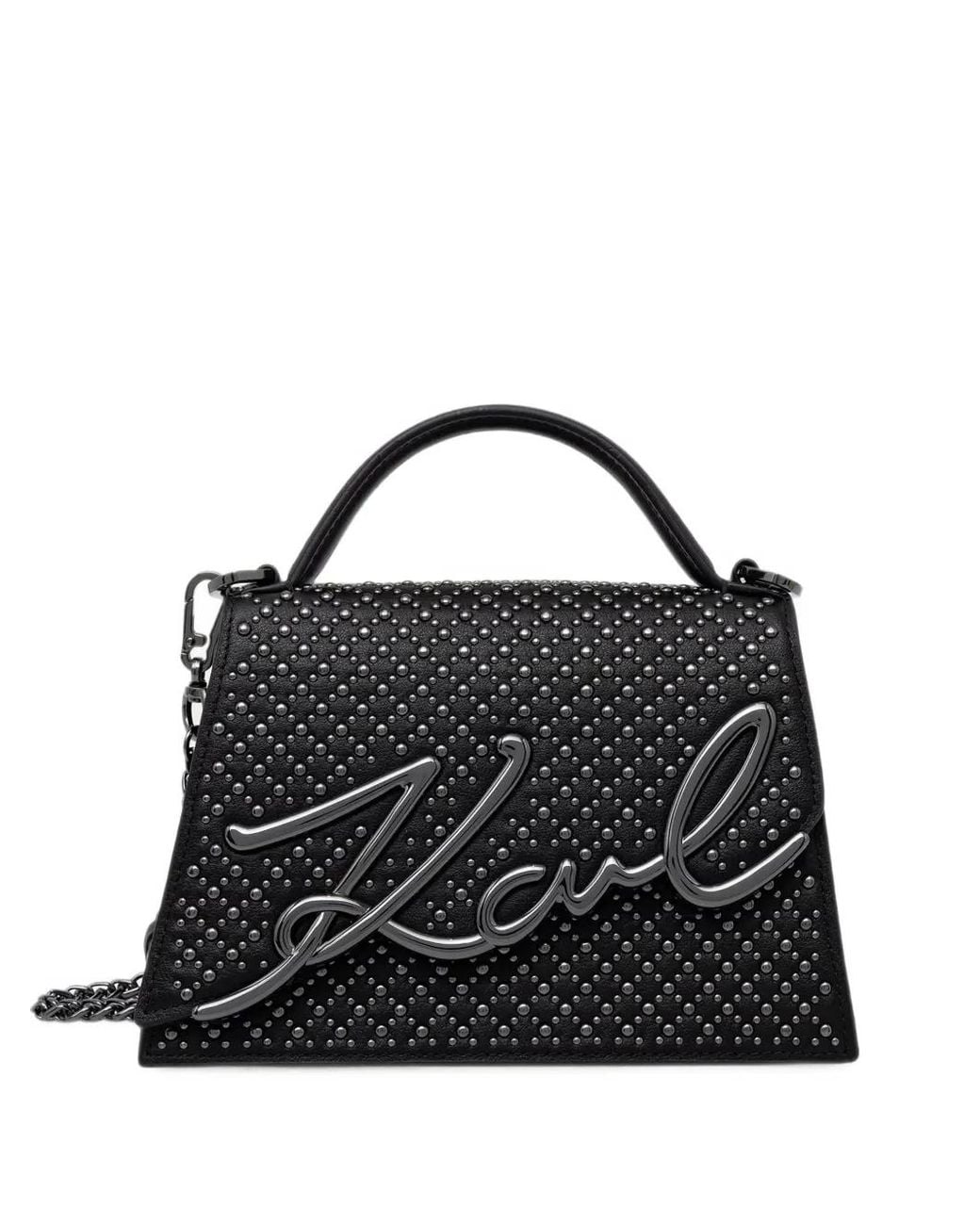 Karl Lagerfeld Black Stud-Embellished Logo-Plaque Tote Bag