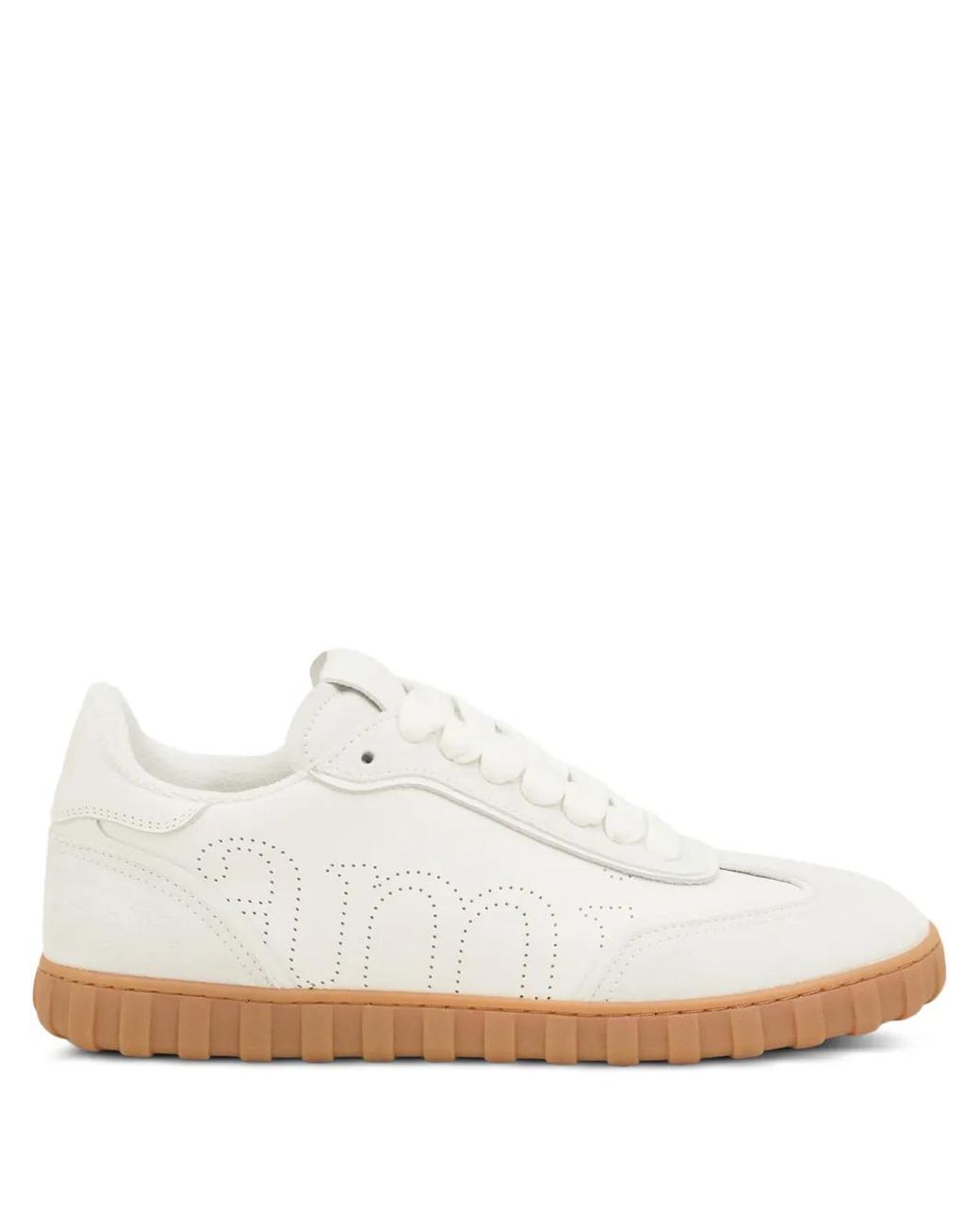 AMI White Step Perforated-logo Leather Sneakers