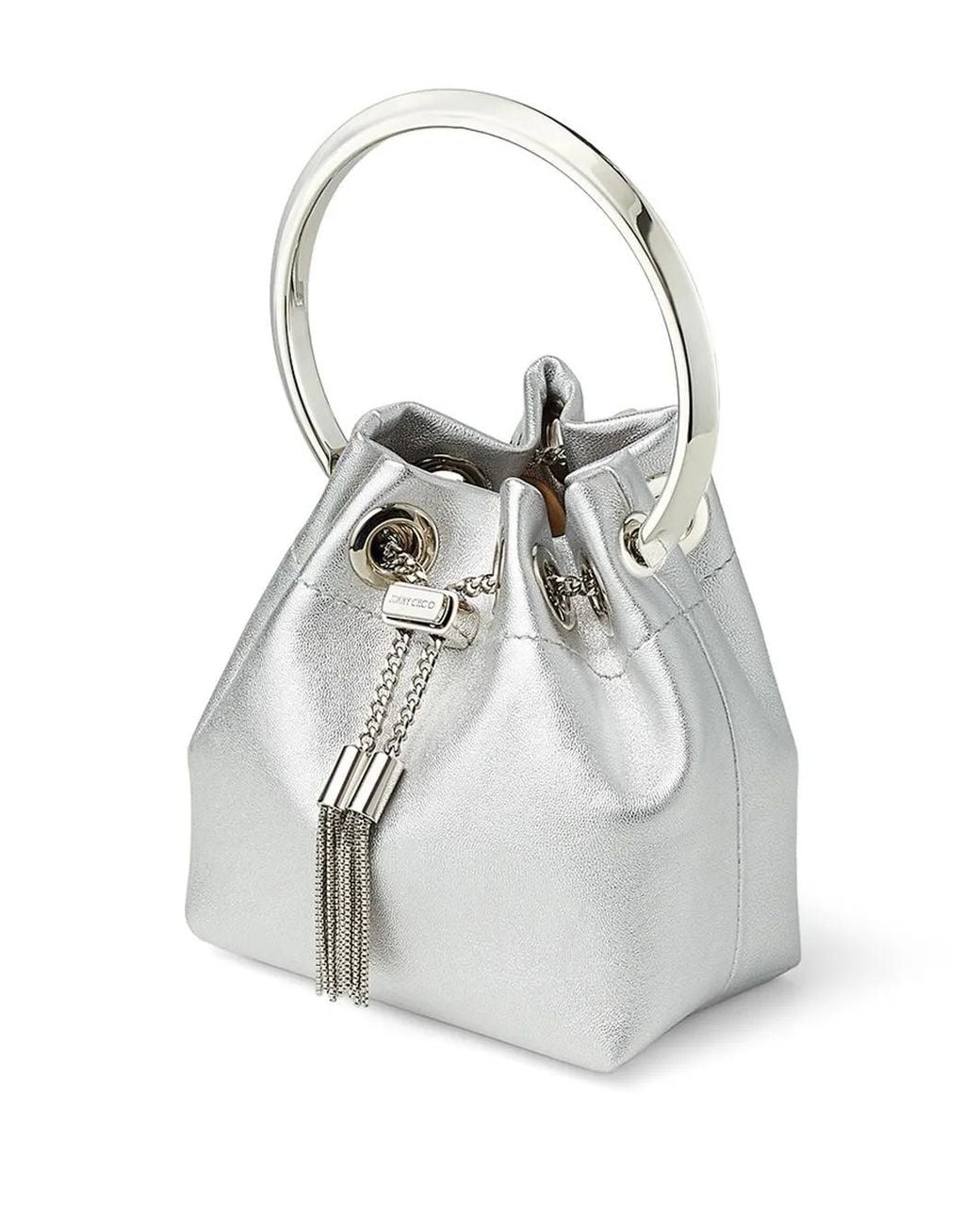 Jimmy Choo White Bon Bon Micro Bucket Bag