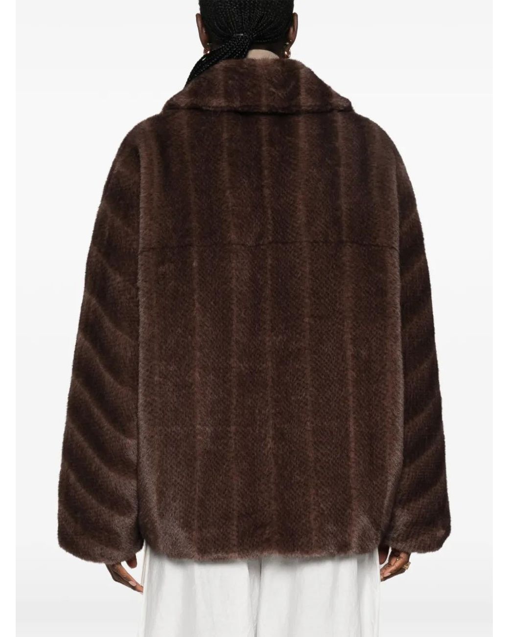 S.W.O.R.D Brown Double-Breasted Faux-Fur Coat