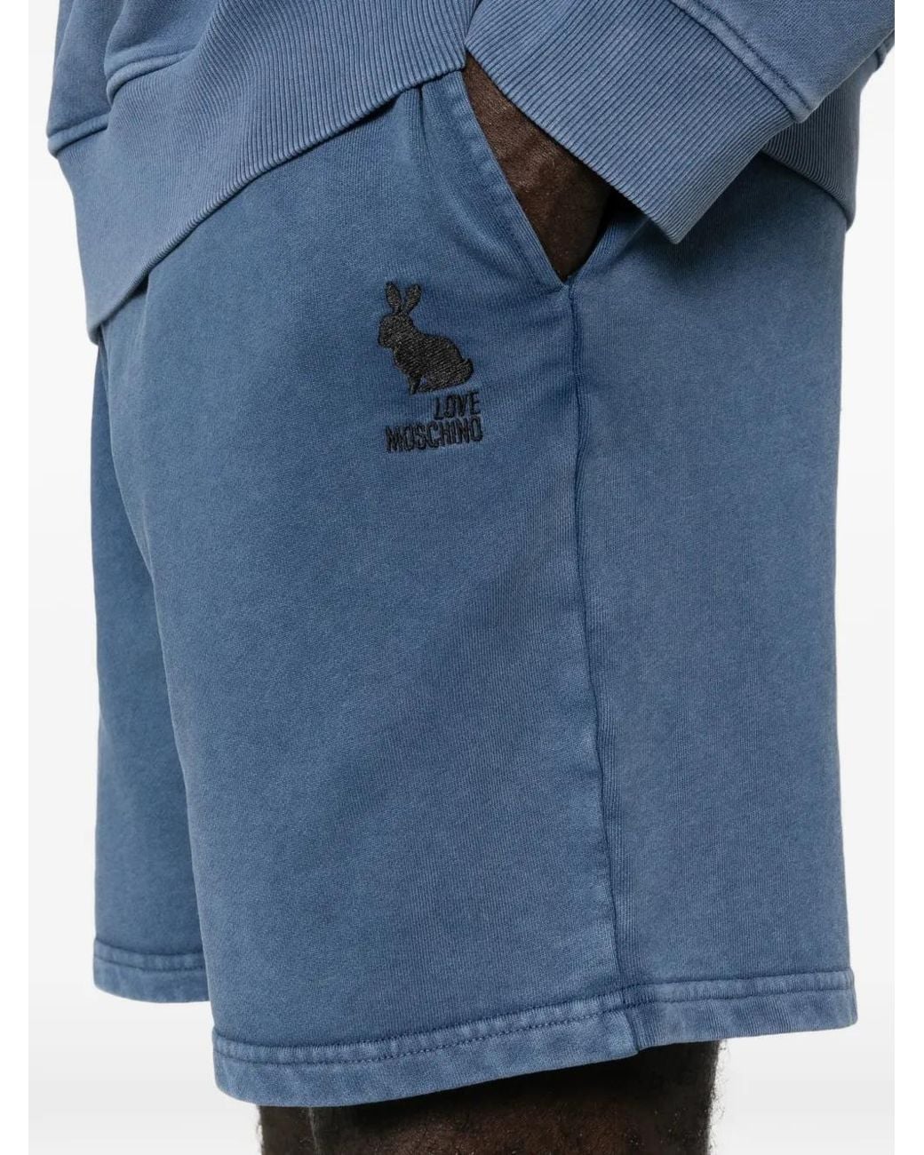 Love Moschino Blue Logo-Embroidered Track Shorts for men