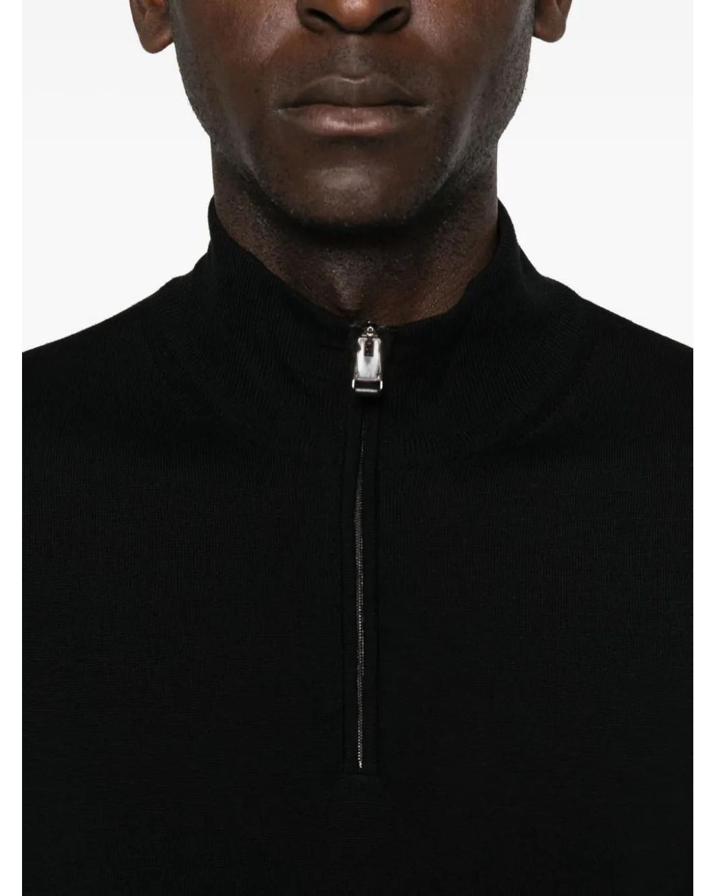 Canali Black High-Neck Zip-Front Sweater for men