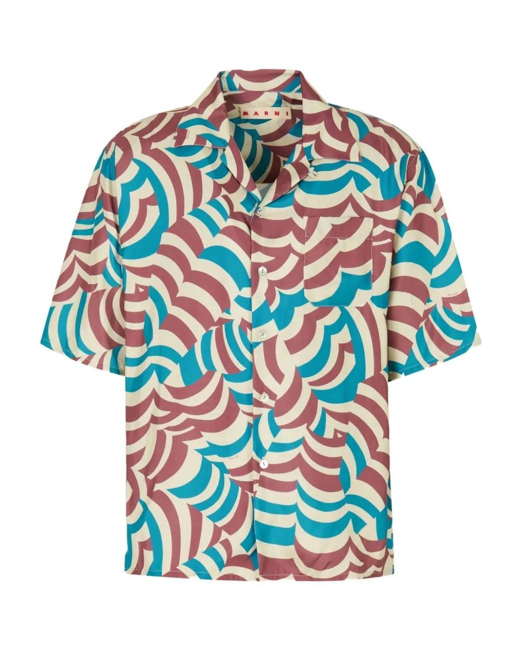 Marni White Contrast-Print Bowling Shirt for men