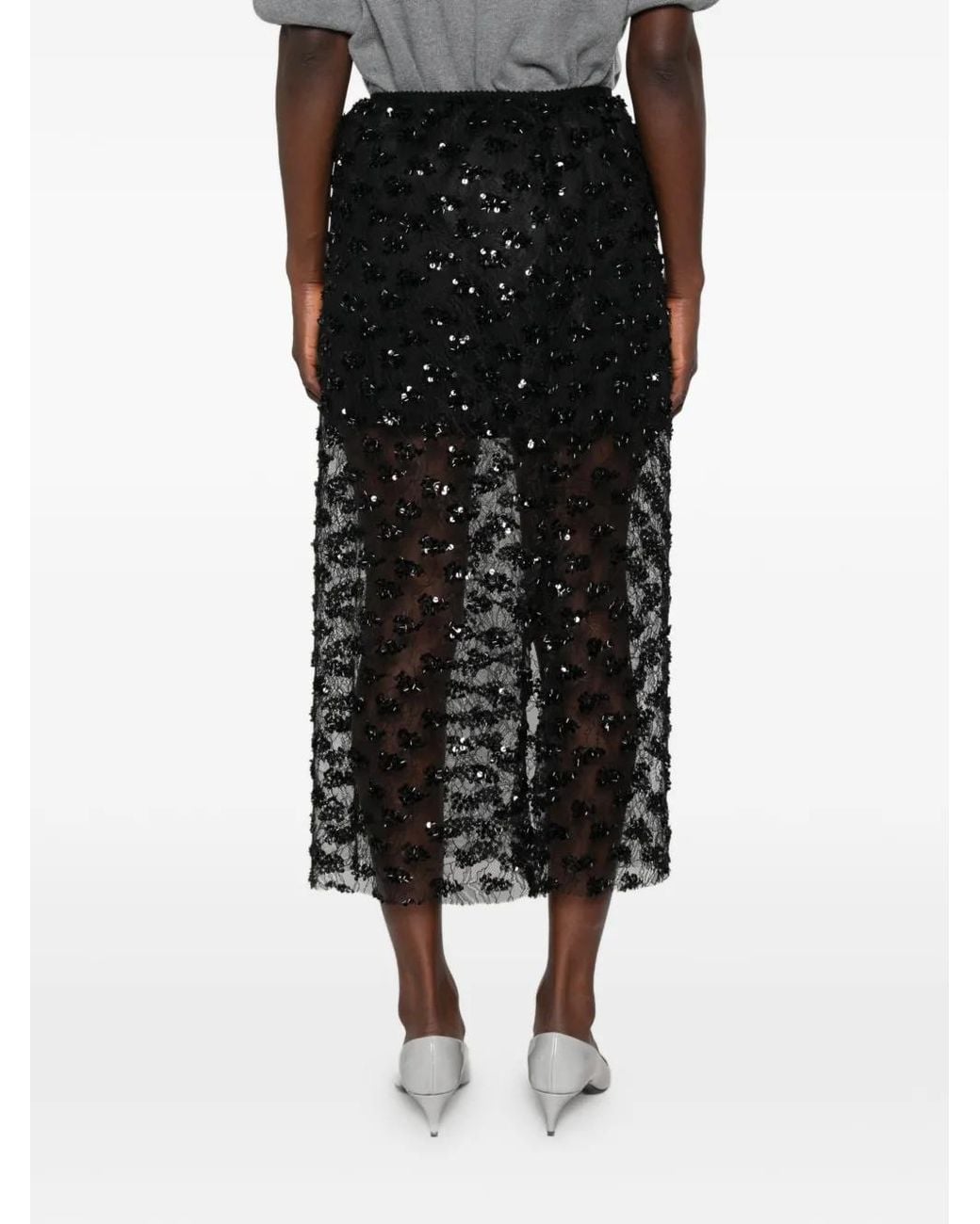 Dixie Black Sequin-Embellished Lace Midi Skirt