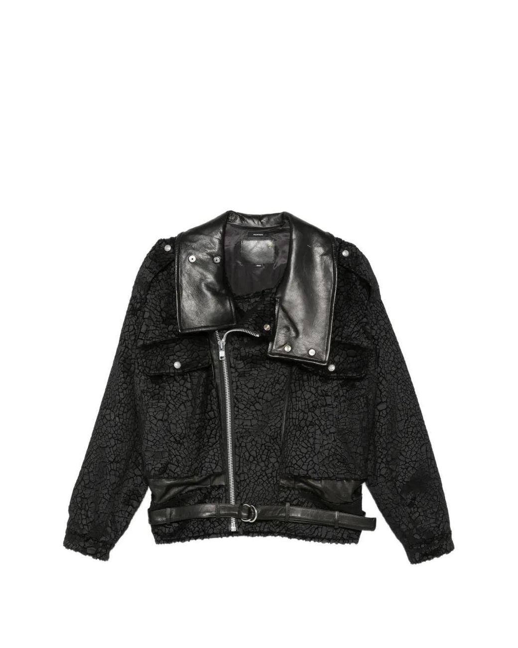 R13 Black Crackled-Effect Belted Jacket