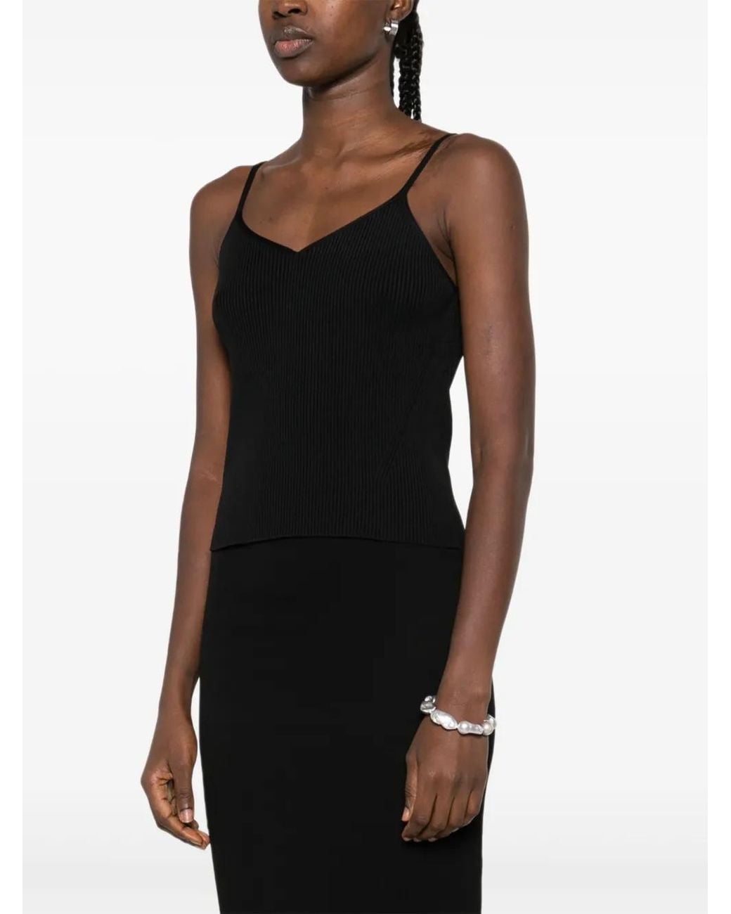CFCL Black Ribbed V-Neck Top