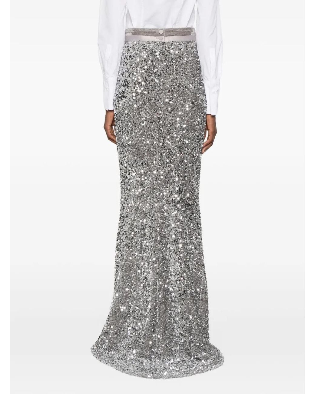 Styland Gray Sequin-Embellished Maxi Skirt