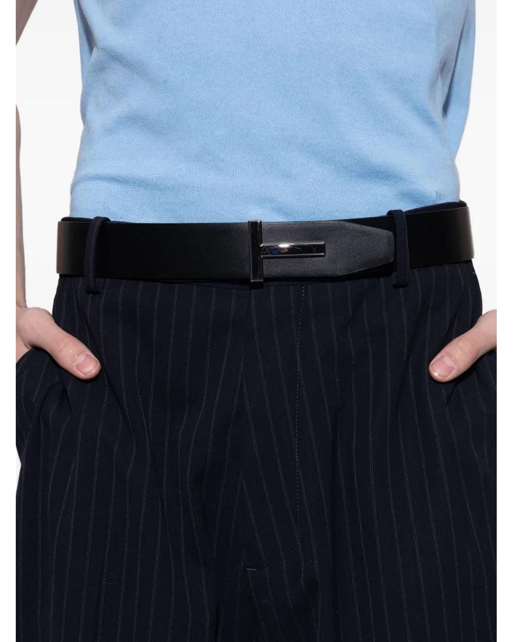 Tom Ford Blue Crocodile-Effect T-Buckle Belt for men