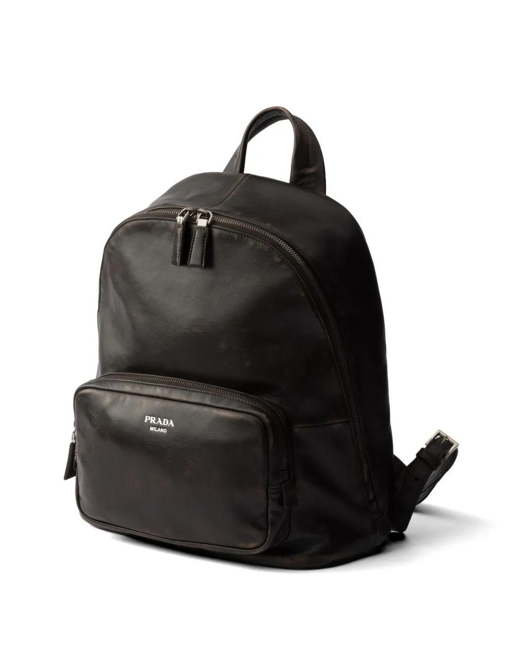 Prada Black Distressed Nappa Leather Backpack for men