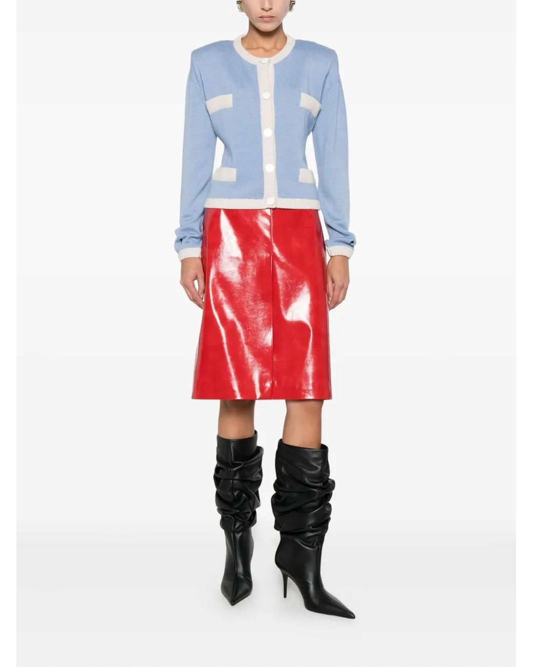 MSGM Red High-Waisted Fitted Skirt