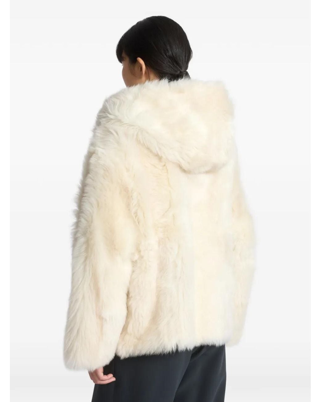 Yves Salomon White Reversible Hooded Shearling Jacket
