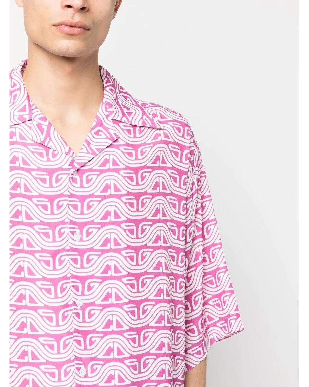 Gcds Pink Wave Printed Bowling Shirt for men