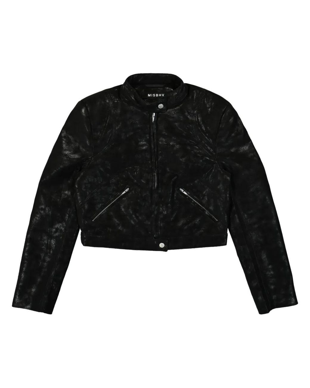 M I S B H V Black Cropped Faux-Leather Jacket