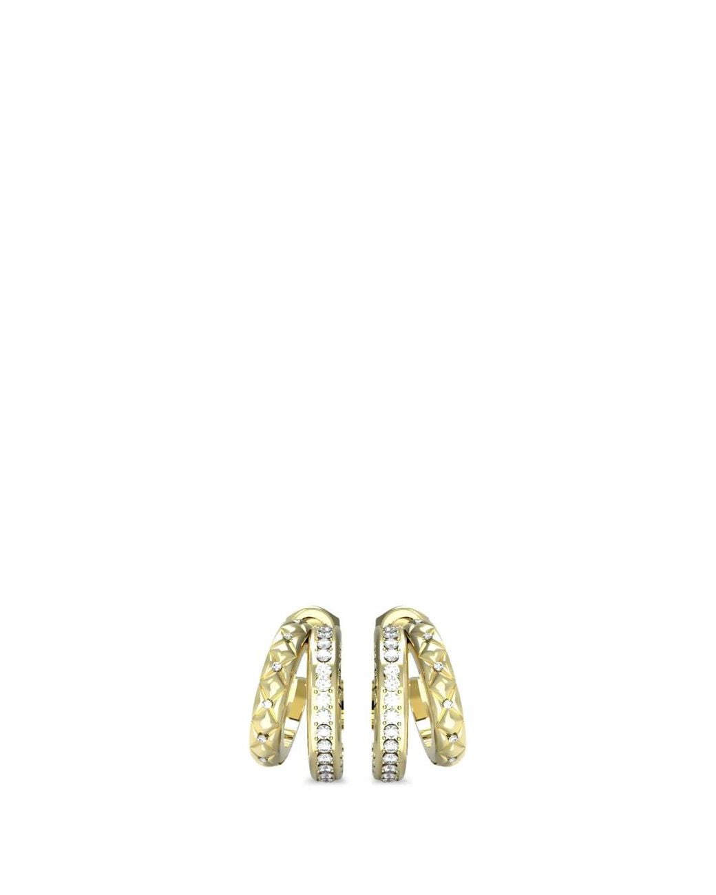 Guess Metallic Matelassé Pavé-Set Double-Hoop Earrings