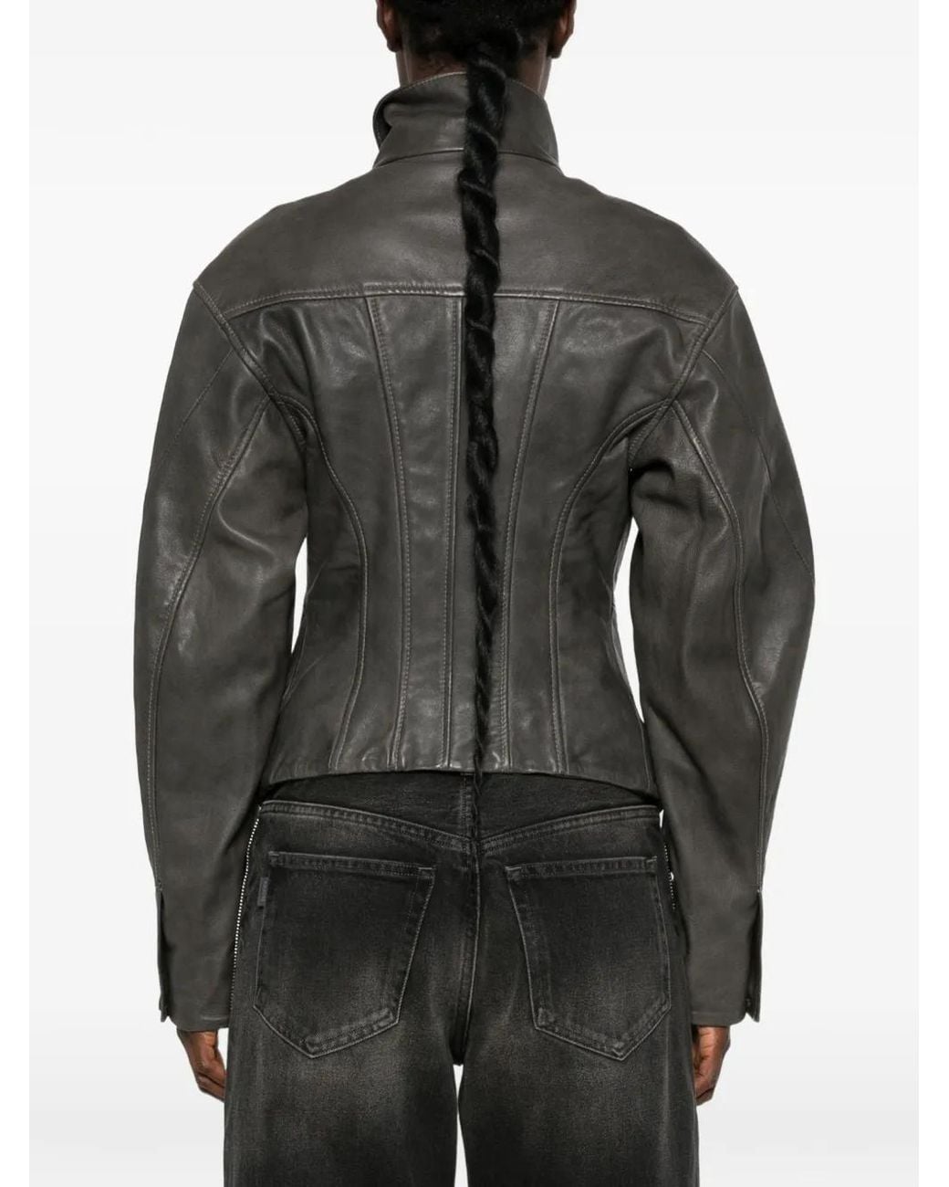 G-Star Gray Button-Up Leather Jacket