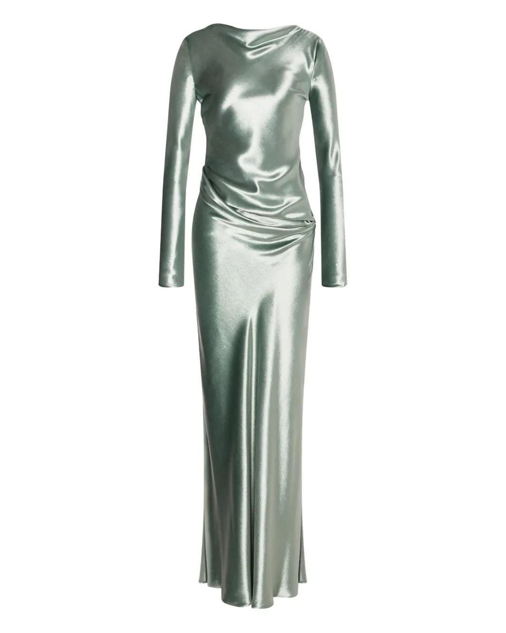 Alberta Ferretti Green Long Dress With Draped Details And Long Sleeves