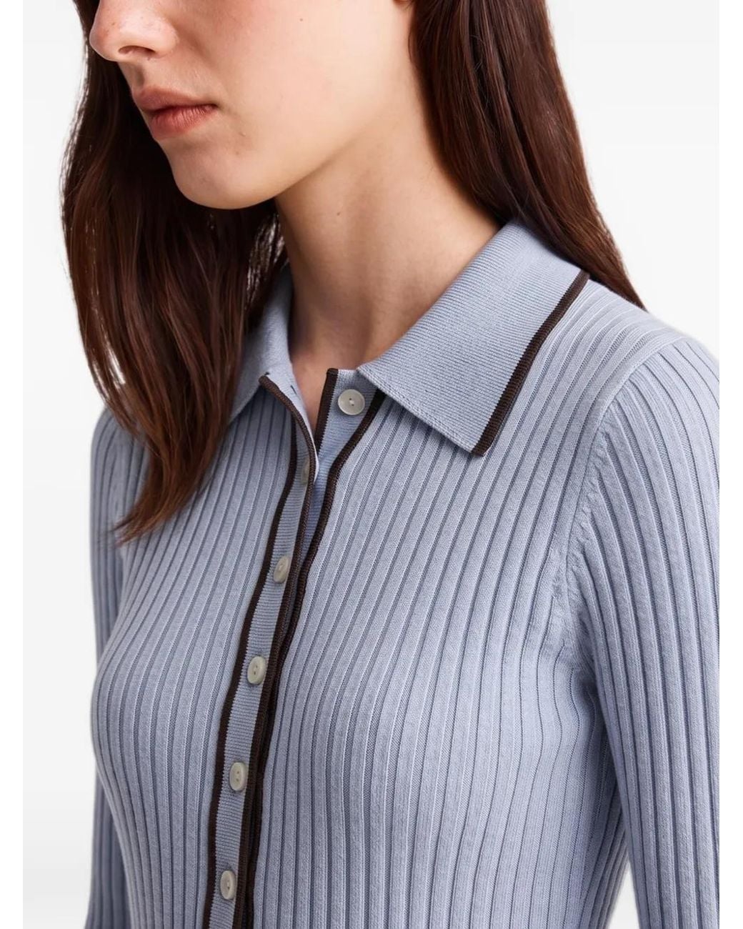 Anna Quan Blue Ashlen Ribbed-Knit Top