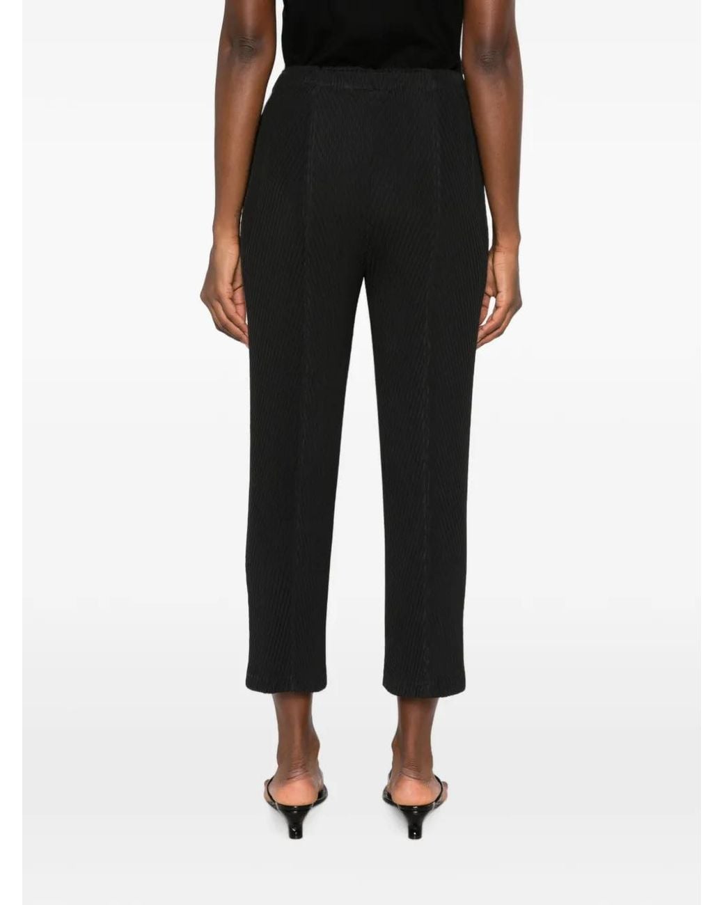 Issey Miyake Black Plissé-Effect Cropped Trousers