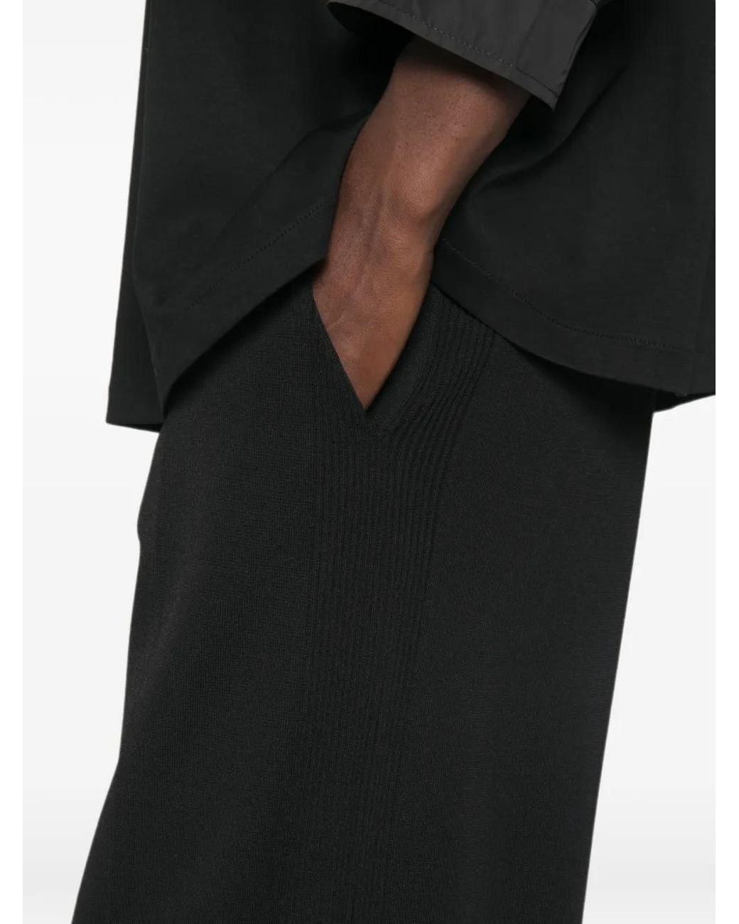 Marina Rinaldi Black Ribbed-Knit Wide-Leg Trousers