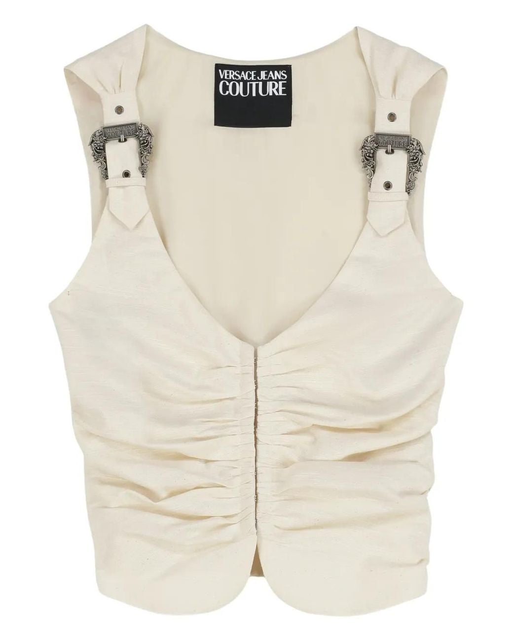Versace Jeans Couture Natural Buckle-Detail Gathered Top