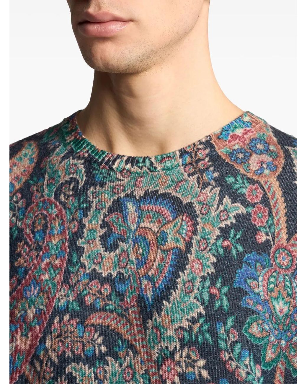 Etro Gray Floral Intarsia-Knit Jumper for men