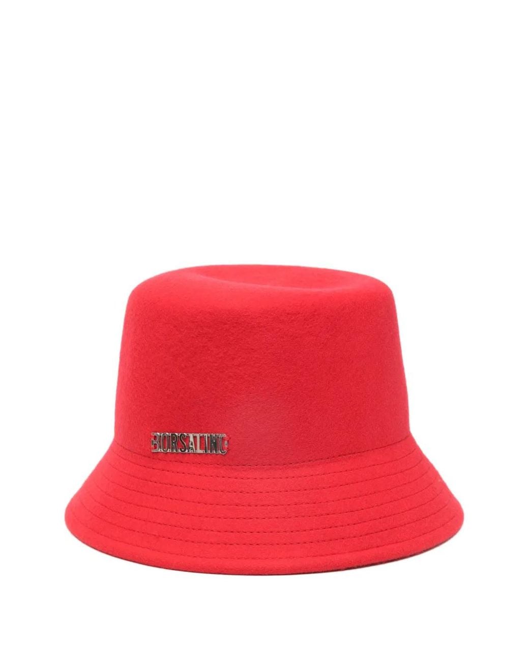 Borsalino Red Logo-Plaque Bucket Hat