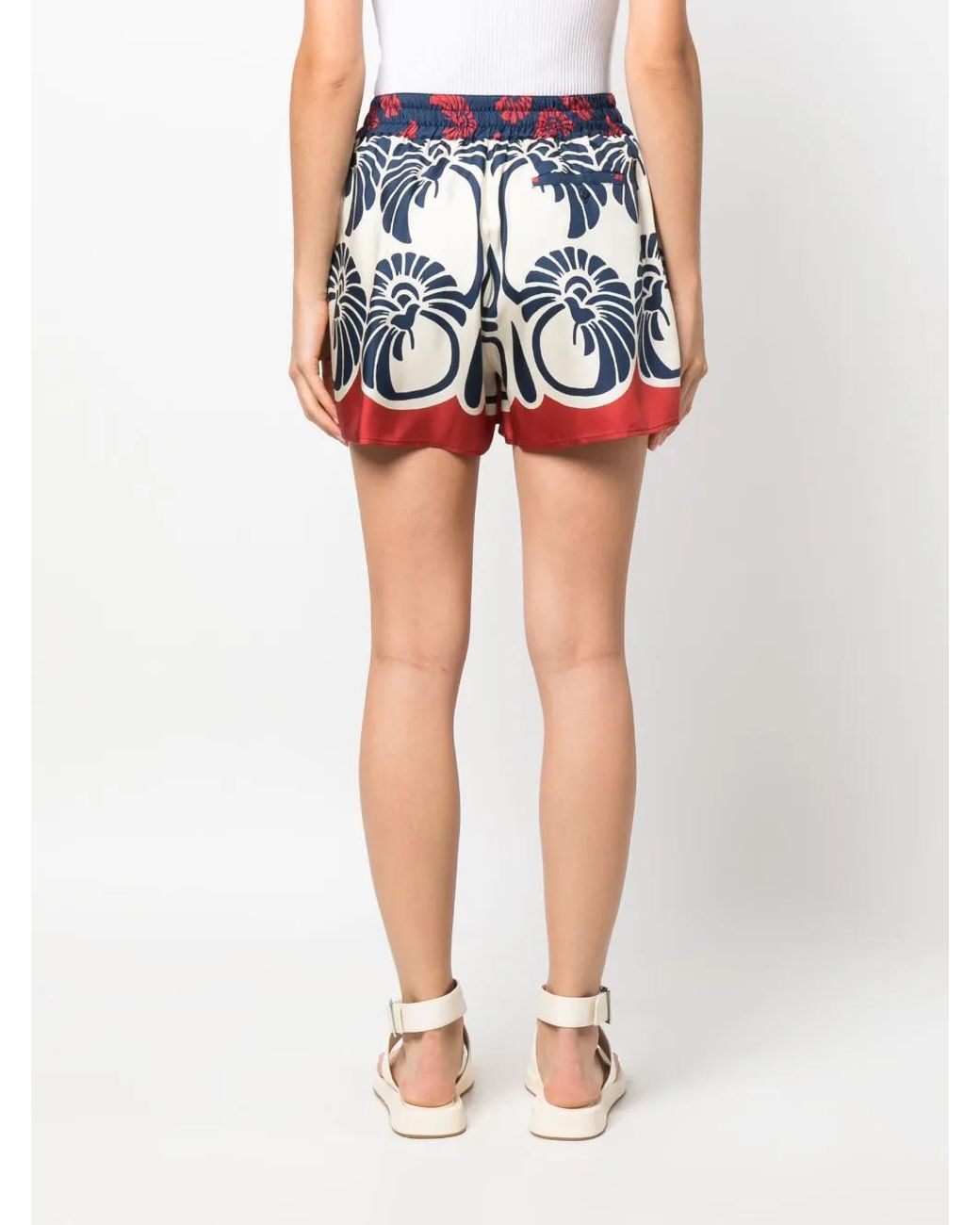 LaDoubleJ Blue Palmetto-Print Silk Shorts