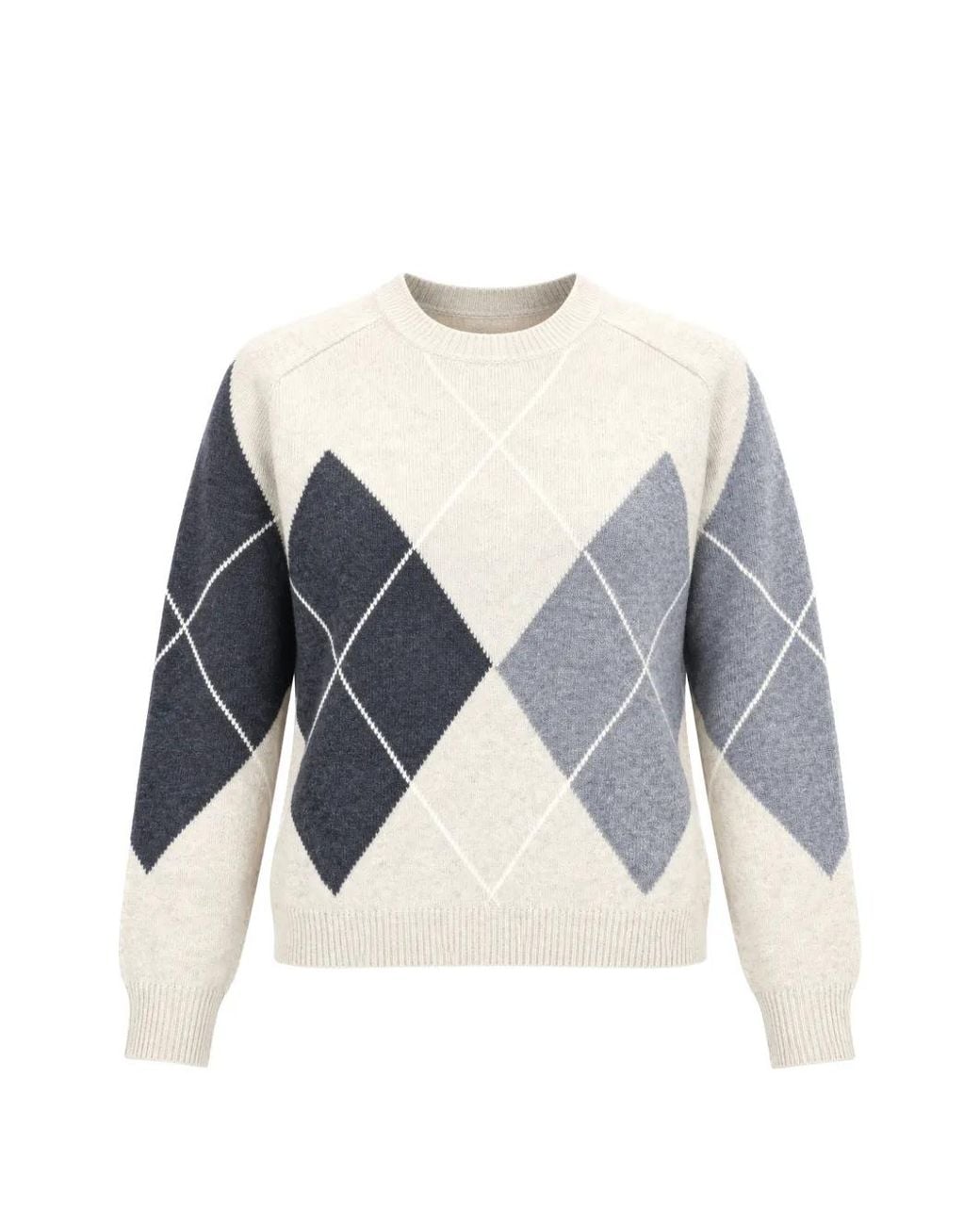 Marella Blue Argyle-Intarsia Raglan-Sleeve Sweater