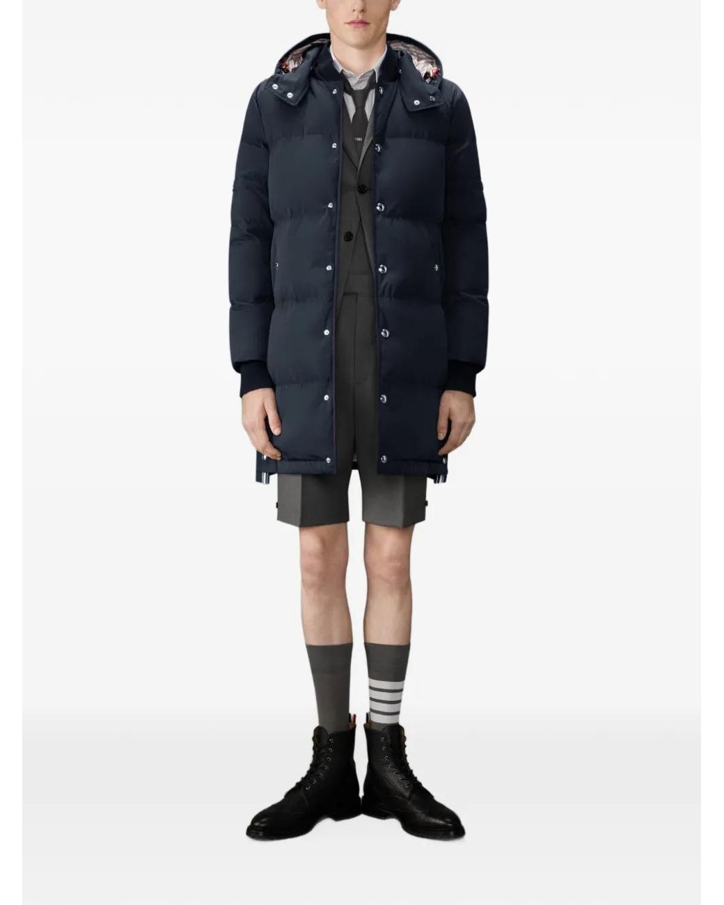 Thom Browne Blue Down Filled Coat With Armbands for men