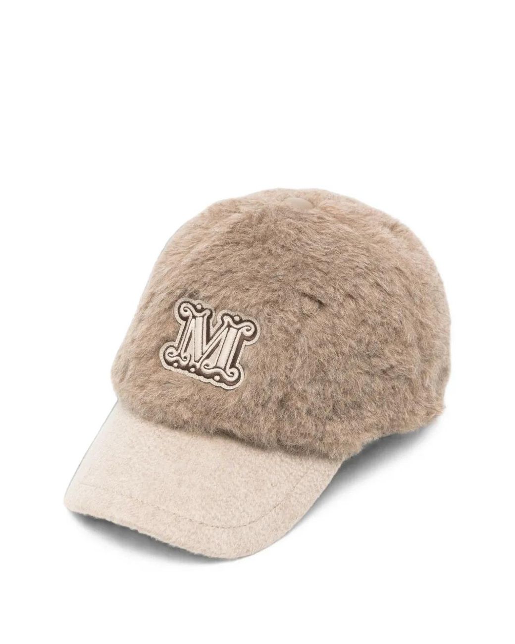 Max Mara Natural Logo-Patch Faux-Fur Cap