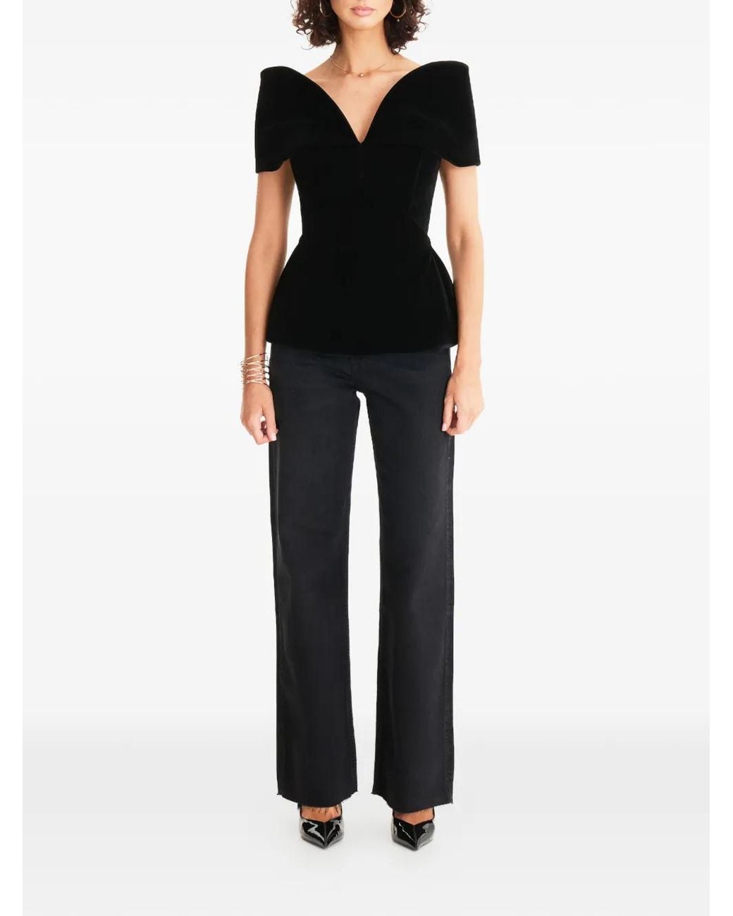 MOOS STUDIO Black V-Neck Peplum Top
