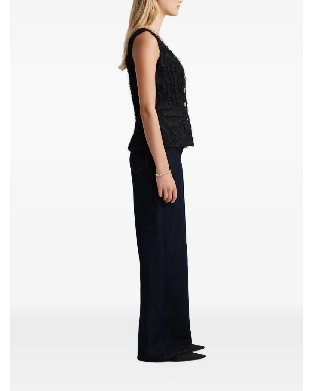 Anna Quan Black Magda Textured Button-Up Top