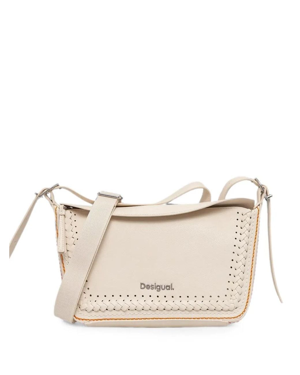 Desigual Natural Braided-Detail Contrast-Stitch Shoulder Bag