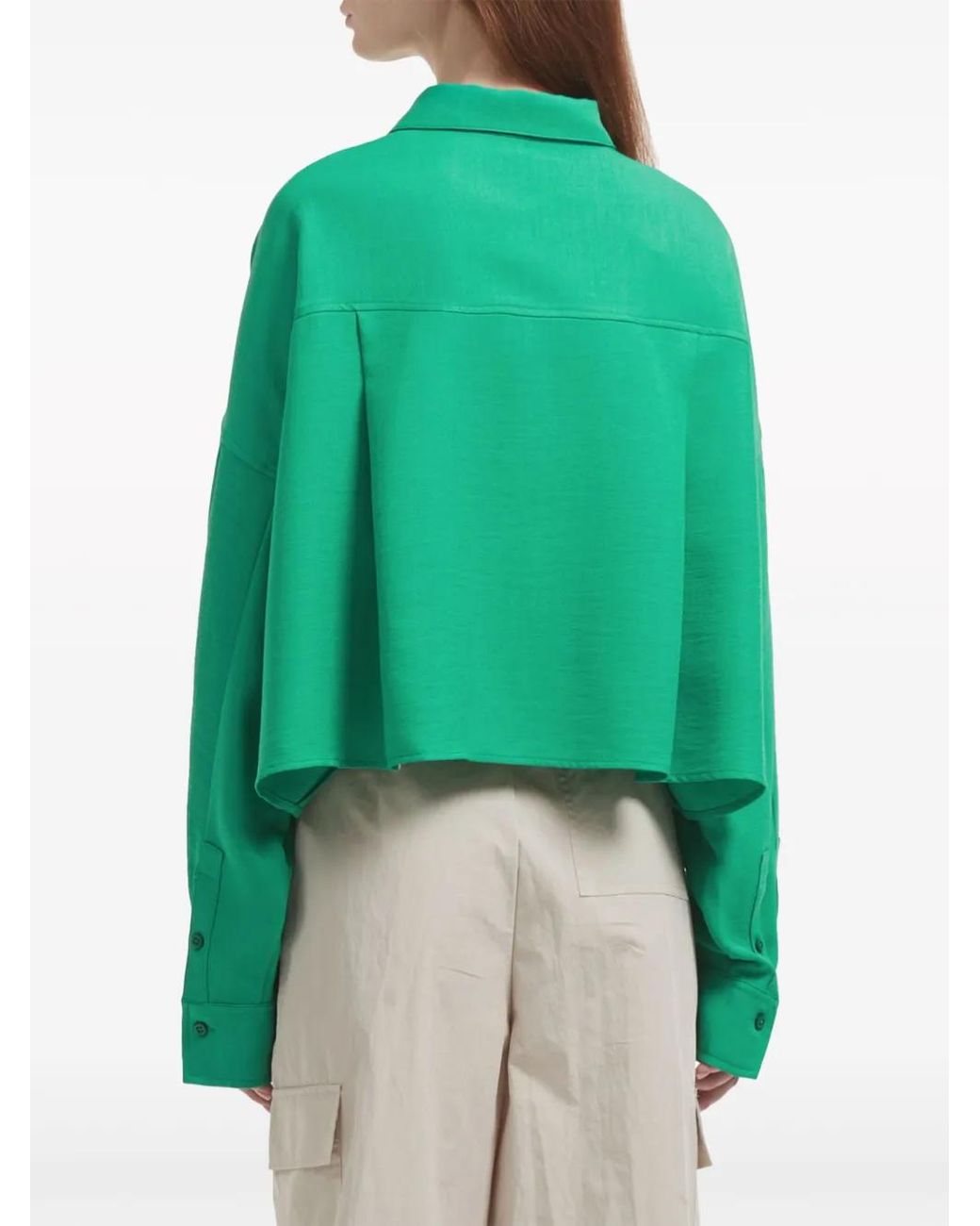 Izzue Green Logo-Plaque Cropped Shirt