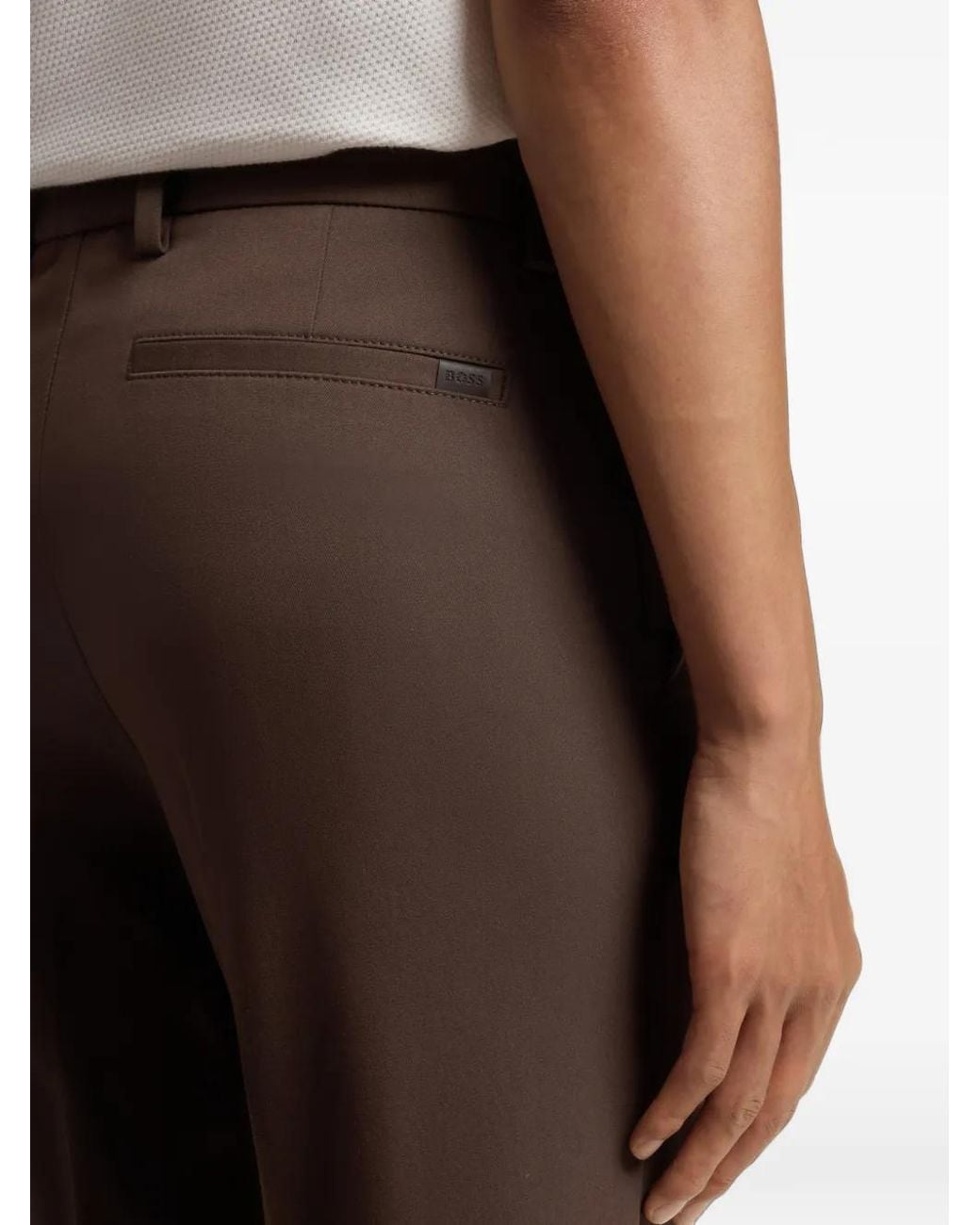 Boss Brown Slim-Fit Stretch Pants for men