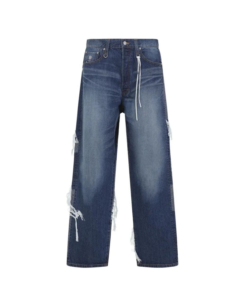 MASTERMIND WORLD Blue Patchwork Distressed Jeans for men