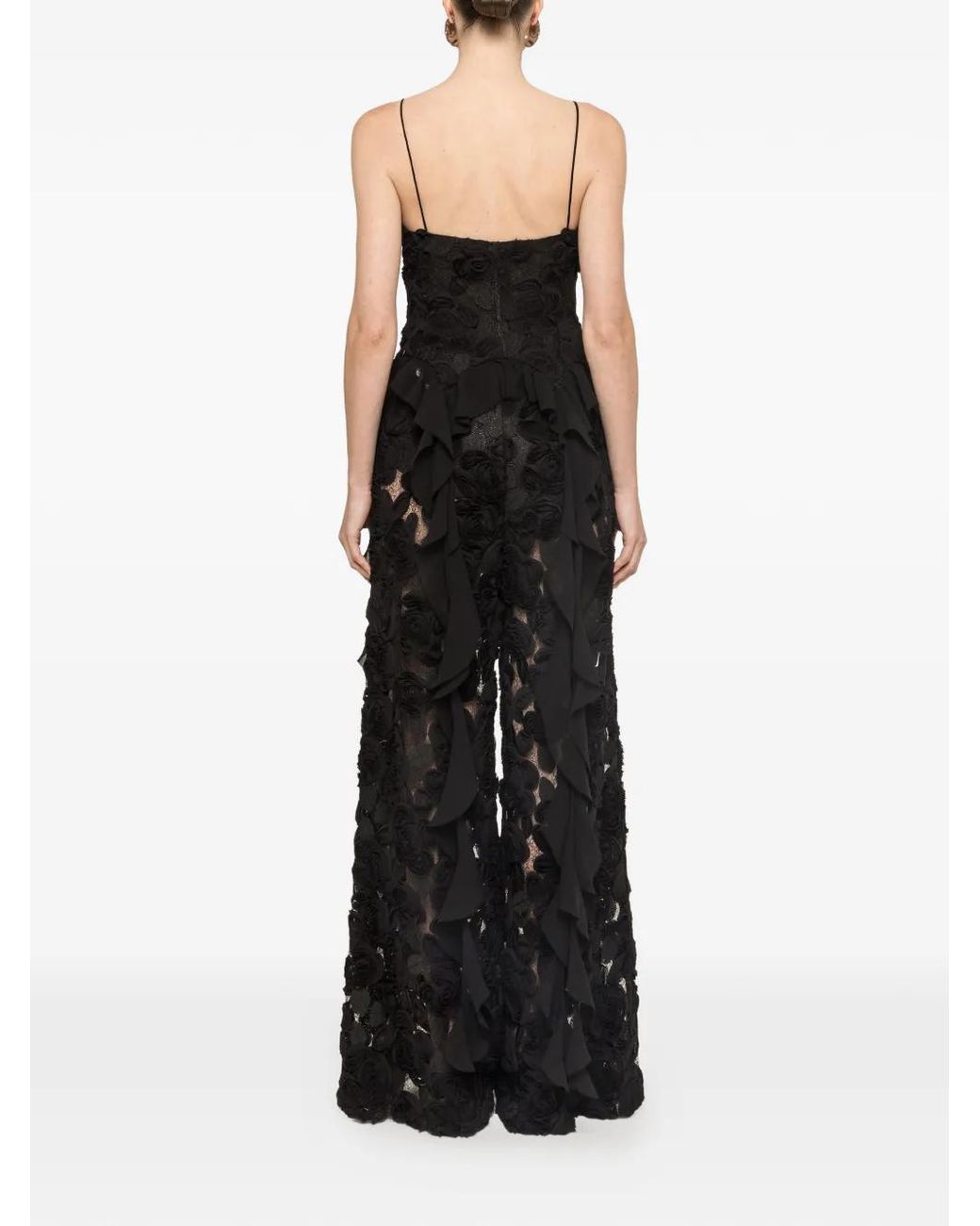 Nissa Black 3D Floral Embroidery Top