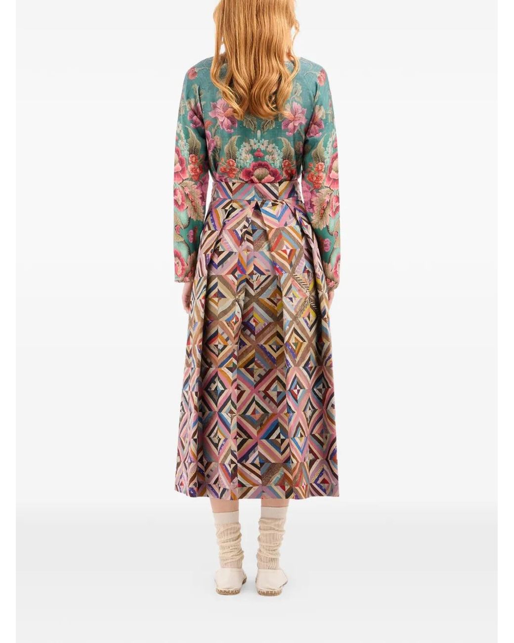 Pierre Louis Mascia White Salato Patchwork Midi A-Line Skirt