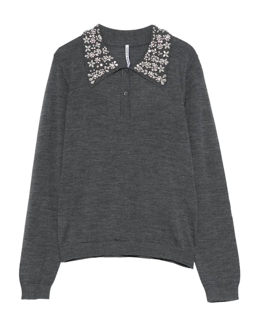 Liviana Conti Gray Embellished-Collar Polo-Neck Sweater