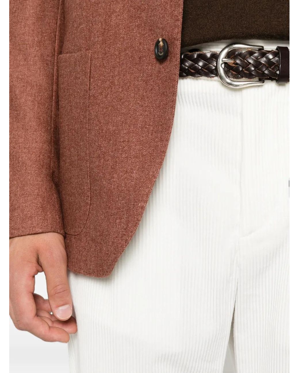 Eleventy White Pleated Corduroy Trousers for men