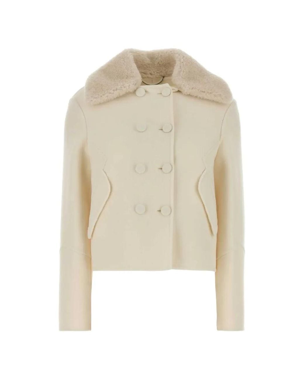 Ermanno Scervino White Double-Breasted Shearling Jacket