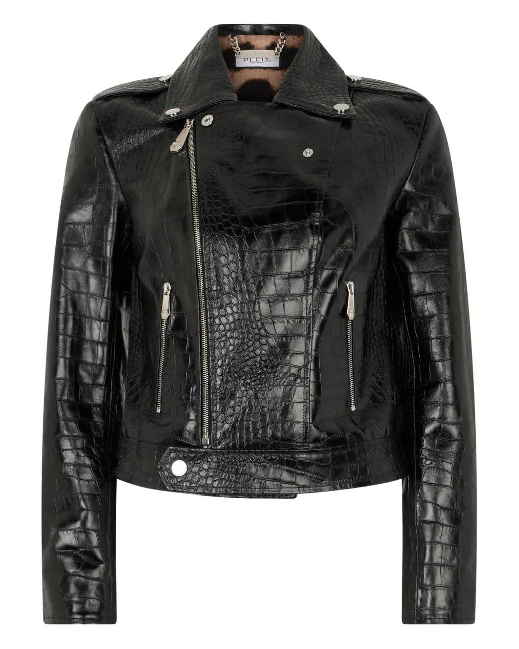 Philipp Plein Black Veste Zippée À Effet Peau De Crocodile