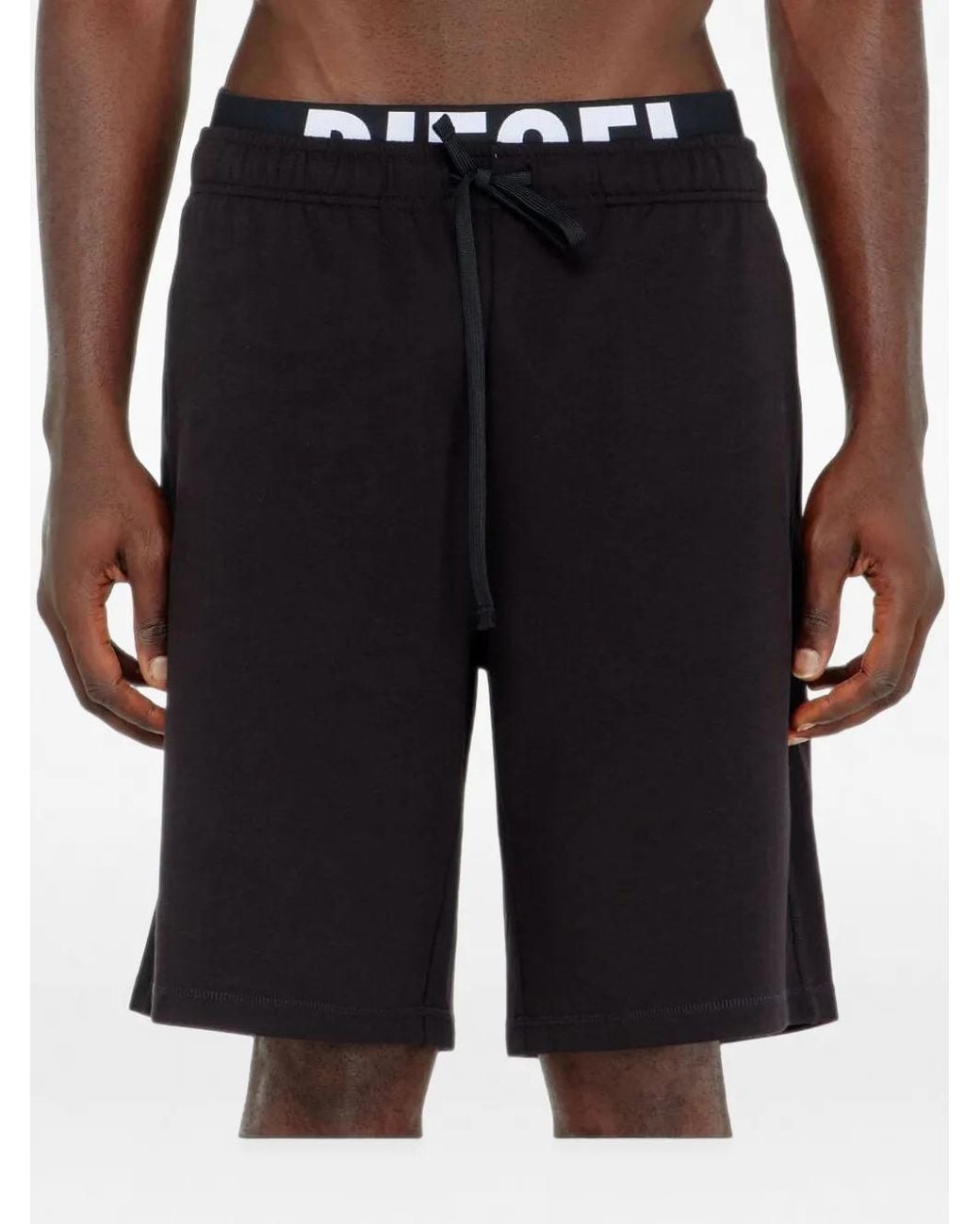 DIESEL Black Cotton Shorts With Logo Waistband for men